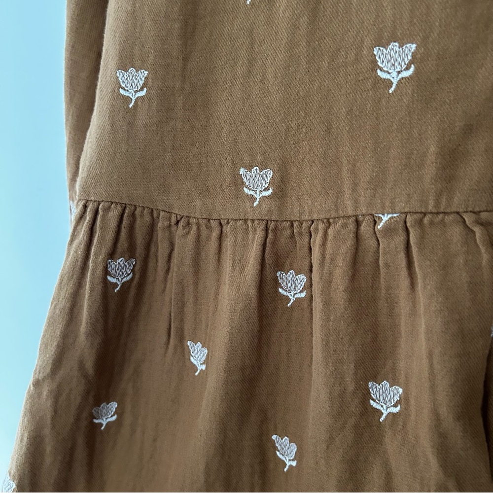 Rylee + Cru Mustard Brown Long Sleeve Midi Dress with Subtle Dot Print - Picture 6 of 13